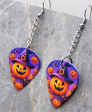 Jack o' Lantern with Witch or Wizard Hat Dangling Guitar Pick Earrings
