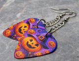 Jack o' Lantern with Witch or Wizard Hat Dangling Guitar Pick Earrings