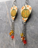 Autumn Pumpkin Scene Guitar Pick Earrings with Swarovski Crystal Dangles