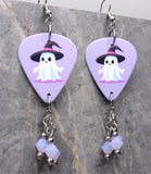 Ghost Purple Guitar Pick Earrings with Purple Opal Swarovski Crystal Dangles