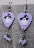 Ghost Purple Guitar Pick Earrings with Purple Opal Swarovski Crystal Dangles