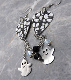 Ghosts That Say Boo Guitar Pick Earrings with Ghost Stainless Steel Charms and Swarovski Crystal Dangles