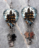 Haunted House Guitar Pick Earrings with Ghost Stainless Steel Charm Ghost Dangles