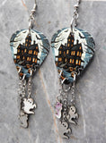 Haunted House Guitar Pick Earrings with Ghost Stainless Steel Charm Ghost Dangles