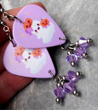 Ghost with Jack o Lanterns Guitar Pick Earrings with Violet Swarovski Crystal Dangles