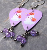 Ghost with Jack o Lanterns Guitar Pick Earrings with Violet Swarovski Crystal Dangles