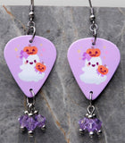 Ghost with Jack o Lanterns Guitar Pick Earrings with Violet Swarovski Crystal Dangles