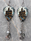 Haunted House Guitar Pick Earrings with Ghost Stainless Steel Charms and Swarovski Crystal Dangles