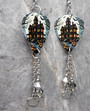Haunted House Guitar Pick Earrings with Ghost Stainless Steel Charms and Swarovski Crystal Dangles