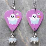 Boo Ghost with Jack o Lantern Guitar Pick Earrings with White Opal Swarovski Crystal Dangles
