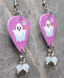 Boo Ghost with Jack o Lantern Guitar Pick Earrings with White Opal Swarovski Crystal Dangles