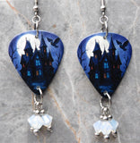 Spooky House Guitar Pick Earrings with Opal Swarovski Crystal Dangles