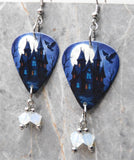 Spooky House Guitar Pick Earrings with Opal Swarovski Crystal Dangles