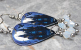 Spooky House Guitar Pick Earrings with Opal Swarovski Crystal Dangles