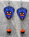 Halloween Jack o' Lantern Guitar Pick Earrings with Orange and Black Pave Bead Dangles