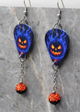 Halloween Jack o' Lantern Guitar Pick Earrings with Orange and Black Pave Bead Dangles
