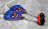 Halloween Jack o' Lantern Guitar Pick Earrings with Orange and Black Pave Bead Dangles