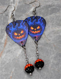 Halloween Jack o' Lantern Guitar Pick Earrings with Orange and Black Pave Bead Dangles