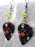 Halloween Guitar Pick Earrings with Citrus Green Swarovski Crystals