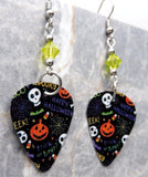 Halloween Guitar Pick Earrings with Citrus Green Swarovski Crystals