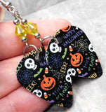 Halloween Guitar Pick Earrings with Citrus Green Swarovski Crystals