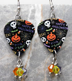 Halloween Guitar Pick Earrings with Swarovski Crystal Dangles