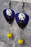 Haunted Castle in Front of a Full Moon Guitar Pick Earrings with Yellow Pave Bead Dangles