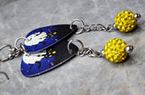 Haunted Castle in Front of a Full Moon Guitar Pick Earrings with Yellow Pave Bead Dangles
