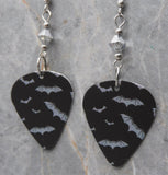 Bats on Black Guitar Pick Earrings with Metallic Silver Swarovski Crystals