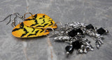 Flying Bats Guitar Pick Earrings with Stainless Steel Bat Charms and Black Swarovski Crystal Dangles