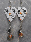 Halloween Guitar Pick Earrings with Jack o Lantern Charms and Swarovski Crystal Dangles