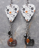 Halloween Guitar Pick Earrings with Jack o Lantern Charms and Swarovski Crystal Dangles