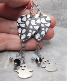 Ghosts That Say Boo Guitar Pick Earrings with Ghost Stainless Steel Charms and Swarovski Crystal Dangles