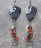 Jack o Lantern Guitar Pick Earrings with Stainless Steel Charms and Swarovski Crystal Dangles