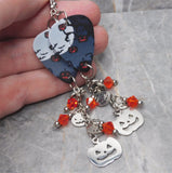 Jack o Lantern Guitar Pick Earrings with Stainless Steel Charms and Swarovski Crystal Dangles