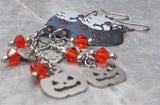 Jack o Lantern Guitar Pick Earrings with Stainless Steel Charms and Swarovski Crystal Dangles