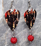 Inxs Guitar Pick Earrings with Red Pave Bead Dangles