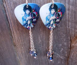 Jimi Hendrix Guitar Pick Earrings with Guitar Crystal Charms and Swarovski Crystals