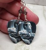 Johnny Cash Black and White Guitar Pick Earrings with Gray Swarovski Crystals