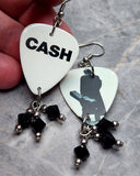 Johnny Cash Guitar Pick Earrings with Black Swarovski Crystal Dangles