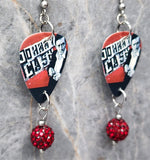 Johnny Cash Guitar Pick Earrings with Red Pave Bead Dangles