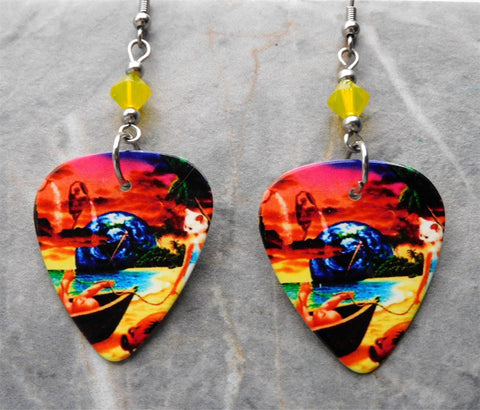 Journey Trial By Fire Guitar Pick Earrings with Yellow Opal Swarovski Crystals
