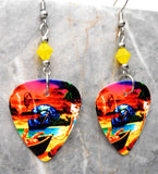 Journey Trial By Fire Guitar Pick Earrings with Yellow Opal Swarovski Crystals