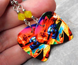 Journey Trial By Fire Guitar Pick Earrings with Yellow Opal Swarovski Crystals