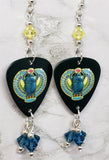 Journey Arrival Guitar Pick Earrings with Yellow and Blue Swarovski Crystal Dangles