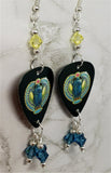 Journey Arrival Guitar Pick Earrings with Yellow and Blue Swarovski Crystal Dangles