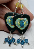 Journey Arrival Guitar Pick Earrings with Yellow and Blue Swarovski Crystal Dangles
