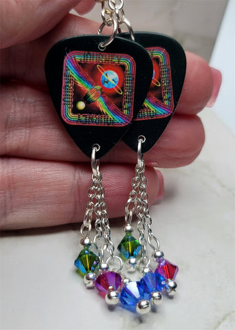 Journey Departure Guitar Pick Earrings with Swarovski Crystal Dangles
