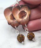 Journey Eclipse Guitar Pick Earrings with Brown Pave Bead Dangles