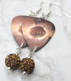 Journey Eclipse Guitar Pick Earrings with Brown Pave Bead Dangles